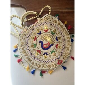 Handmade Embroidered Shoulder Bag Colorful Indian Crossbody Tassel Handbag